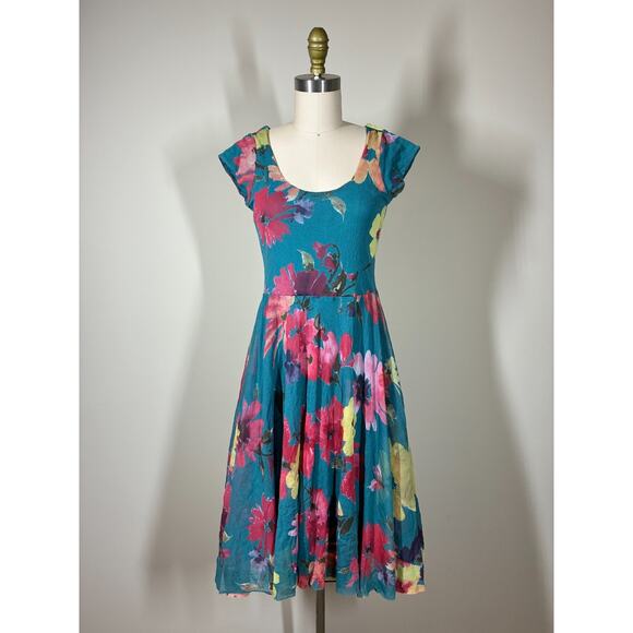 Anthropologie Weston Wear Quinby Dress Med Mesh Tulle Floral Coquette Open Back - Picture 2 of 16